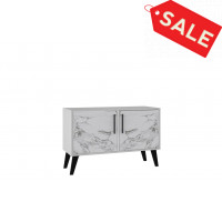 Manhattan Comfort 144AMC208 Mid-Century- Modern Amsterdam Double Side Table 2.0 with 3 Shelves in White Marble